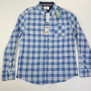 Flag and Anthem Size Large Men Blue Check Bunker Hill Heathered Poplin Shirt NWT